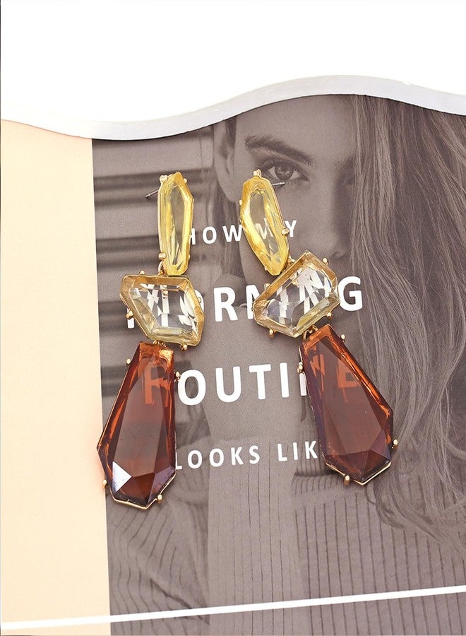 eartif Statement Earrings for Women Vintage Brown Rhinestone Earrings Big Boho Colorful Earrings Large Crystal Drop Dangle Earring Formal Prom Party Jewelry Gift (Brown) - Image 3